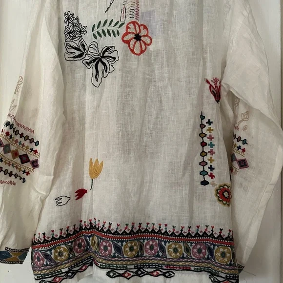 Johnny Was Simmie Embroidered Linen Blouse - Picture 10 of 15